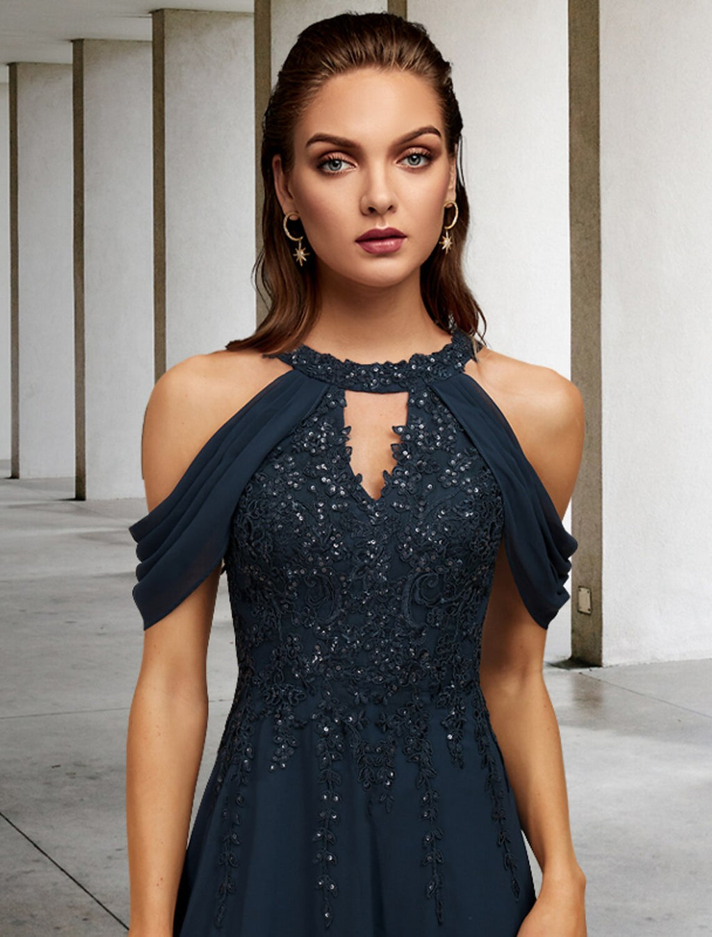 Plus Size Mother Of The Bride Dress Elegant Halter Neck A Line Floor Length Lace Tulle
