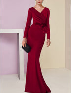 Mother Of The Bride Dress Mermaid Trumpet For Wedding Guests Elegant Stretch Fabric V Neck With Sweep Train