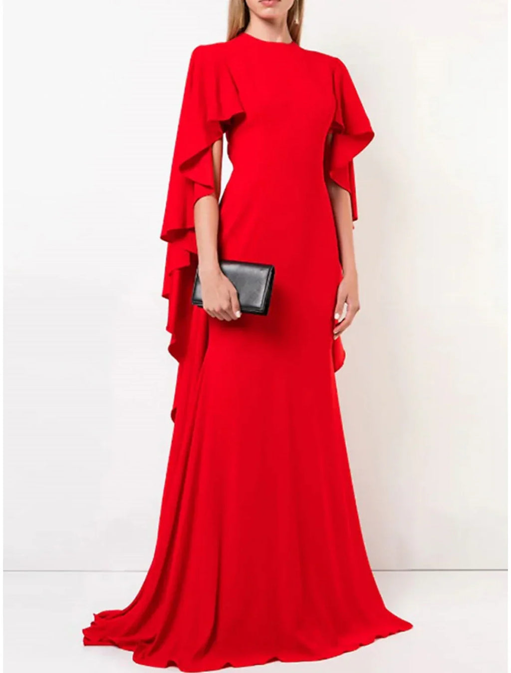A-Line Evening Gown With Jewel Neck Chiffon Sweep Train Pleats And Ruffles For Formal Events