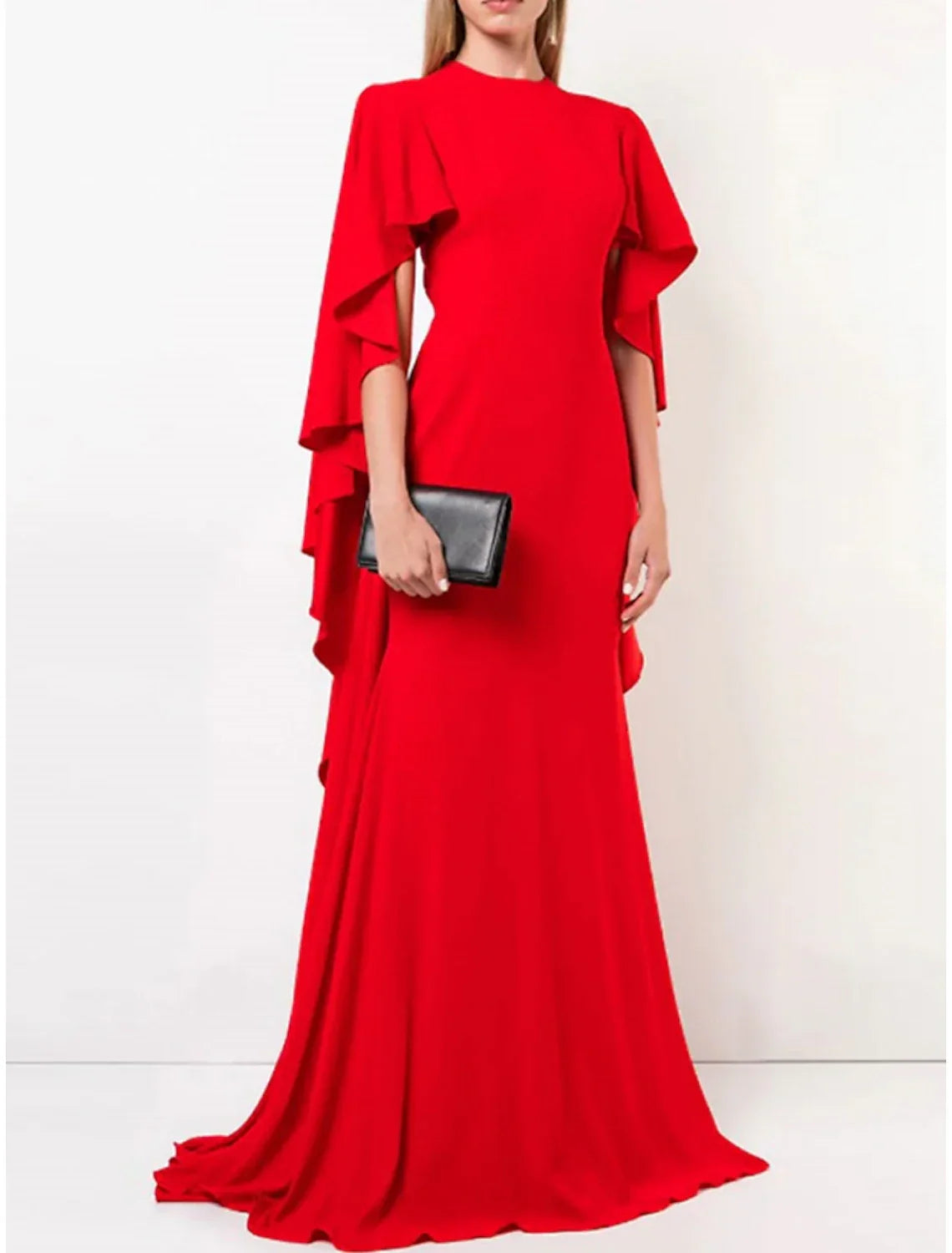 A-Line Evening Gown With Jewel Neck Chiffon Sweep Train Pleats And Ruffles For Formal Events