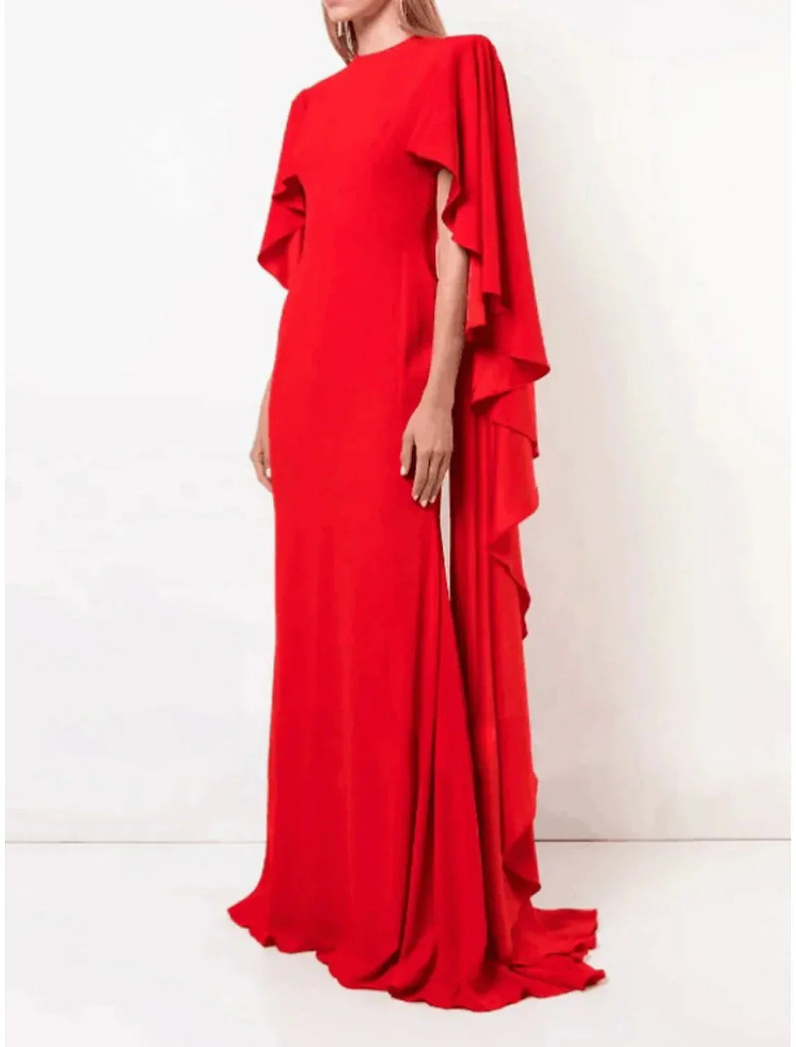 A-Line Evening Gown With Jewel Neck Chiffon Sweep Train Pleats And Ruffles For Formal Events