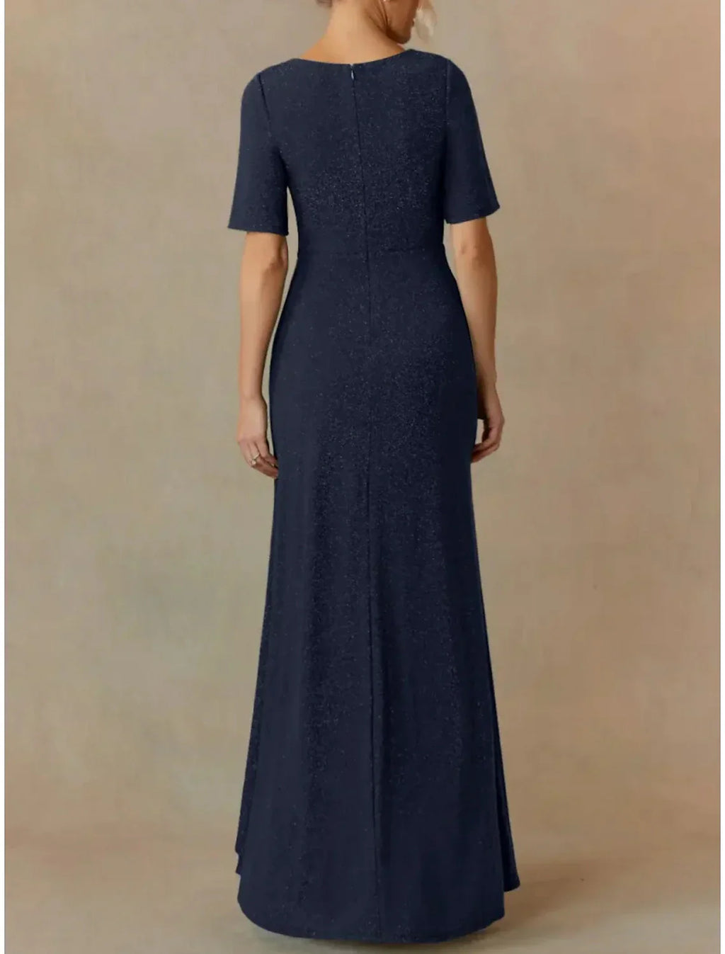 A Line Mother Of The Bride Dress Elegant V Neck Floor Length Chiffon Short Sleeve Ruching Gown
