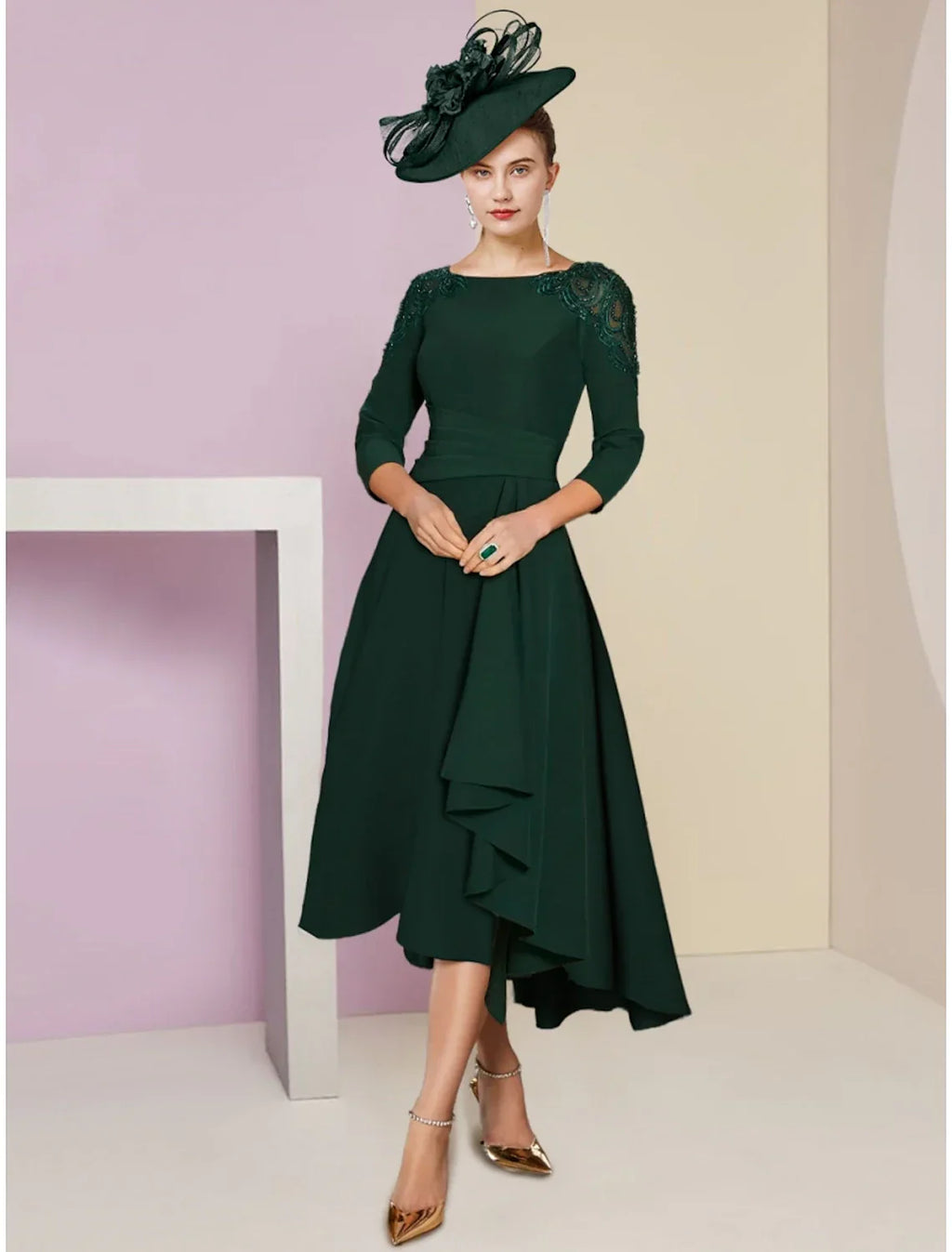Elegant A Line Mother Of The Bride Dress For Wedding Guests In Chiffon With Sequin Ruching And Scoop Neck
