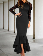 Mermaid Prom Dress With Elegant Ruched Ruffles And V Neck Asymmetrical Long Sleeve Stretch Fabric For Wedding Guests