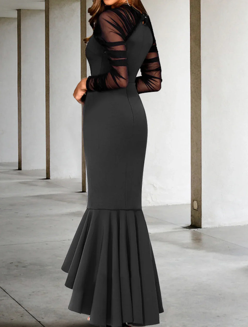 Mermaid Prom Dress With Elegant Ruched Ruffles And V Neck Asymmetrical Long Sleeve Stretch Fabric For Wedding Guests