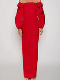 Sheath / Column Evening Gown Elegant Dress Formal Christmas Ankle Length Long Sleeve Off Shoulder Satin with Bow(s) Ruched
