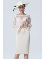 Mother of the Bride Dress Vintage Plus Size Elegant Knee Length Satin Lace Long Sleeve with Lace