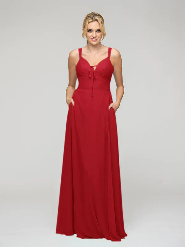 Sweetheart Straps Chiffon Bridesmaid Dresses With Pockets For Wedding Party Elegant Comfort