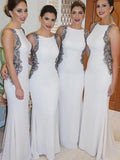 Bridesmaids Dresses Chiffon Trumpet Mermaid Scoop Sleeveless Sweep Train Elegant Style