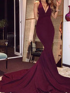 Trumpet/Mermaid Sleeveless V-Neck Stretch Crepe Court Train Dresses