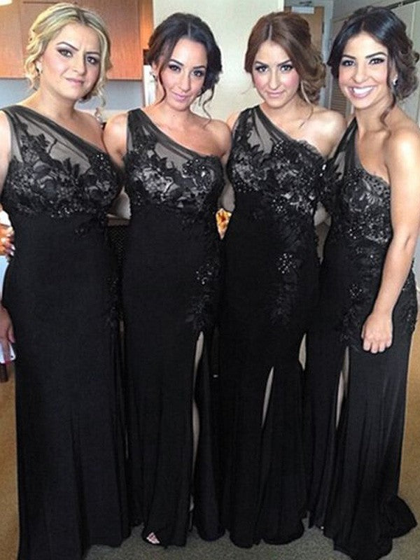 Bridesmaid Dresses Sheath One Shoulder Sleeveless Spandex Floor Length Elegant Gown For Wedding Party