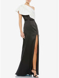 Mermaid Evening Gown Glamorous Black Satin One Shoulder Backless Ruched Floor Length For Women