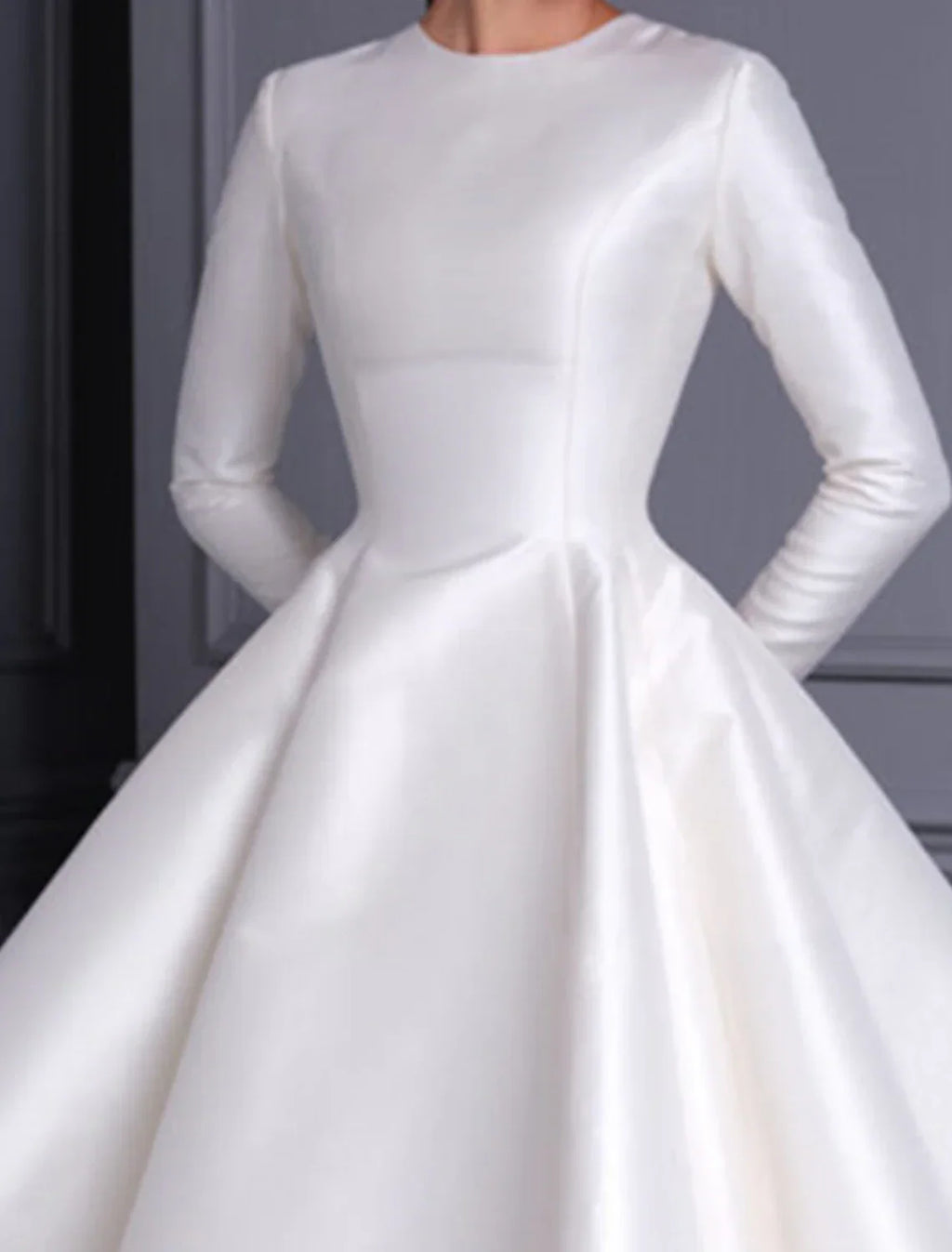 Vintage 1940s 1950s Satin Tea Length Bridal Dress With Long Sleeves For Brides To Be A Line Scoop Neck Elegant Gown