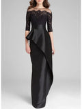 Elegant Satin Lace Mermaid Mother Of The Bride Dress With Jewel Neck Floor Length Ruffles