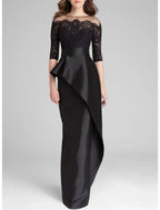 Elegant Satin Lace Mermaid Mother Of The Bride Dress With Jewel Neck Floor Length Ruffles