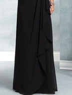 Mother Of The Bride Dress A Line Elegant Jewel Neck Floor Length Chiffon Lace Three Quarter Sleeve With Sash Appliques