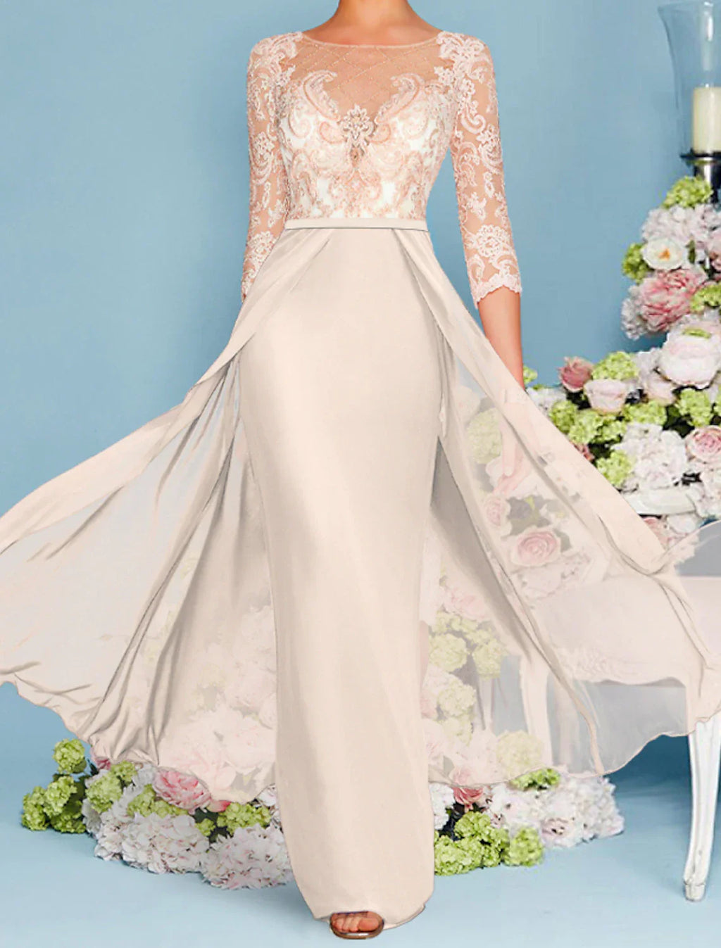 Mother Of The Bride Dress Luxurious Chiffon Lace Sheath Gown Floor Length With Beading Appliques
