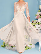 Mother Of The Bride Dress Luxurious Chiffon Lace Sheath Gown Floor Length With Beading Appliques