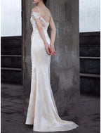Elegant Vintage Satin One Shoulder Wedding Dress For Brides To Be With Ruched Bodice And Brush Train