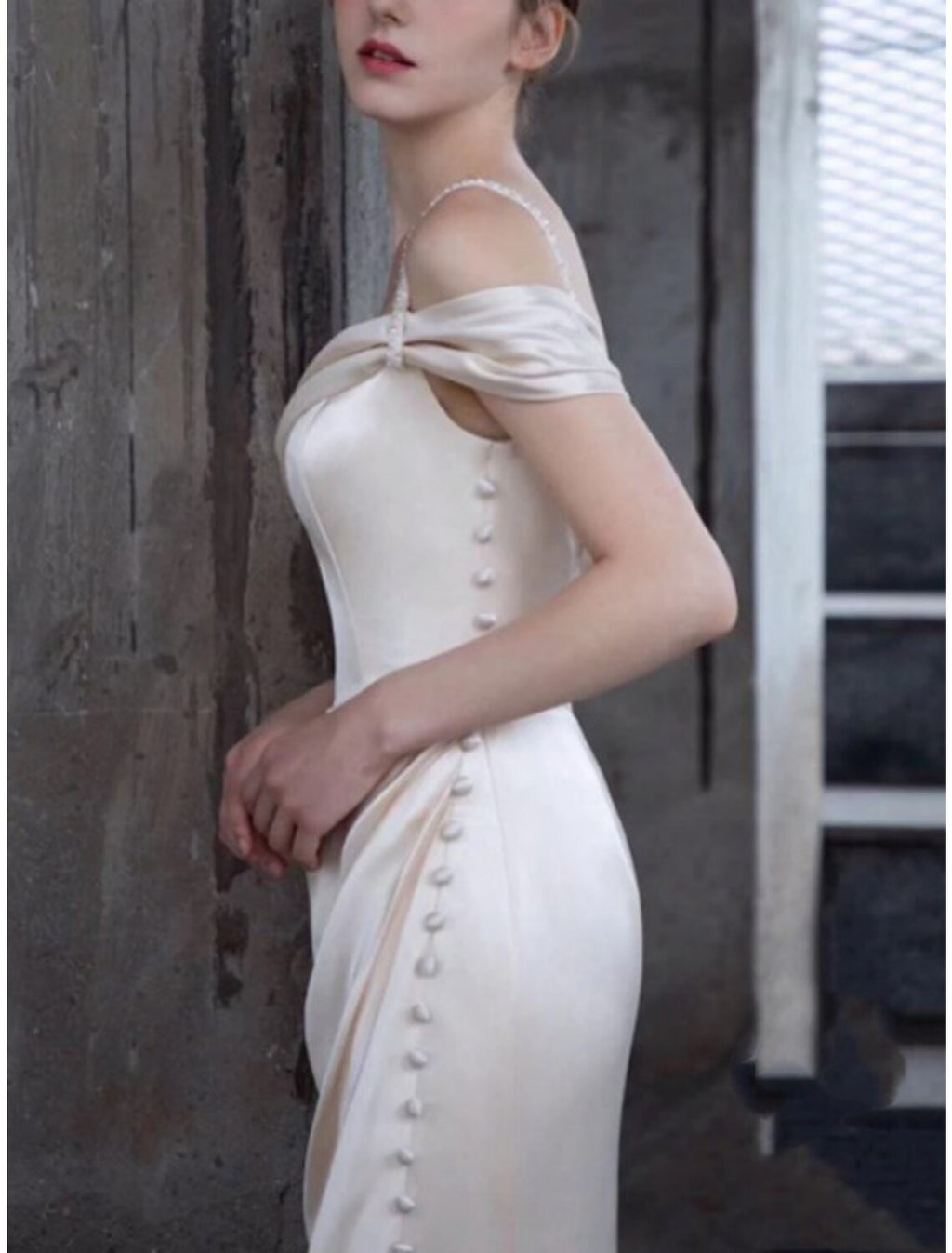 Elegant Vintage Satin One Shoulder Wedding Dress For Brides To Be With Ruched Bodice And Brush Train