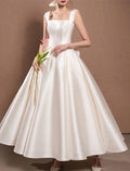Wedding Dress Vintage Satin Gown For Vintage Bride Elegant Ankle Length Bow Details 1940s 1950s