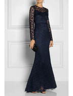 Mother Of The Bride Dress Mermaid Silhouette Floor Length Lace Long Sleeve Jewel Neck Elegant For Mothers Of The Bride
