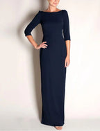 Mother Of The Bride Dress Elegant Sheath Gown Vintage Jewel Neck Floor Length Stretch Chiffon For Moms