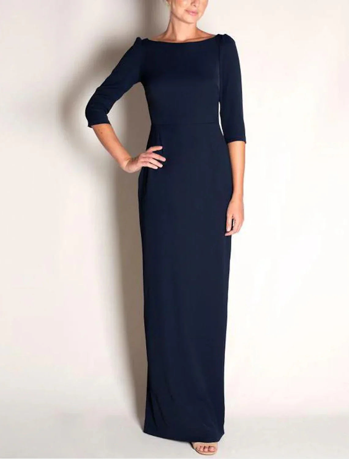 Mother Of The Bride Dress Elegant Sheath Gown Vintage Jewel Neck Floor Length Stretch Chiffon For Moms