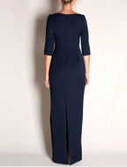 Mother Of The Bride Dress Elegant Sheath Gown Vintage Jewel Neck Floor Length Stretch Chiffon For Moms