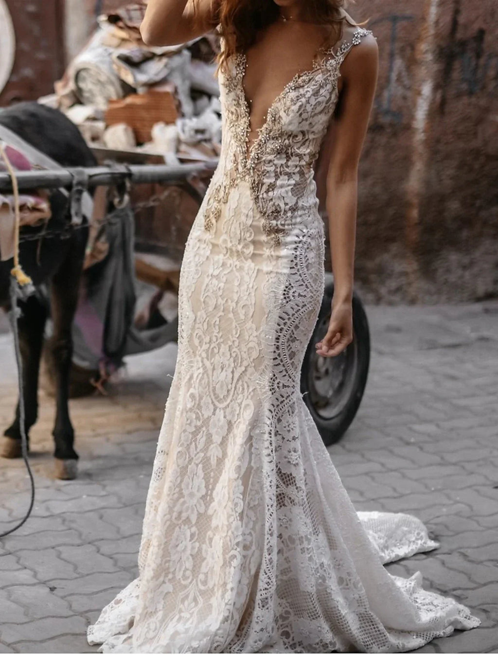 Boho Beach Wedding Dress Open Back Stunning Mermaid Silhouette Lace Appliques For Modern Bride
