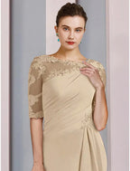 Elegant Mother Of The Bride Dress Chiffon Floor Length With Lace Ruffles Ruching Half Sleeve