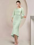 Mother Of The Bride Dress Mermaid Silhouette Beaded Chiffon Tea Length Three Quarter Sleeve Wedding Guest