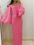 DingJiDress Elegant Sheath Evening Gown For Women At Formal Events Long Sleeve Ruched Scoop Neck Ankle Length