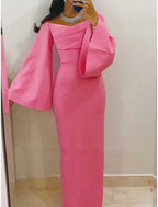 DingJiDress Elegant Sheath Evening Gown For Women At Formal Events Long Sleeve Ruched Scoop Neck Ankle Length