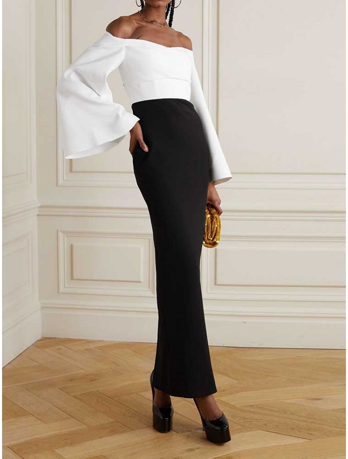 DingJiDress Elegant Sheath Evening Gown For Women At Formal Events Long Sleeve Ruched Scoop Neck Ankle Length