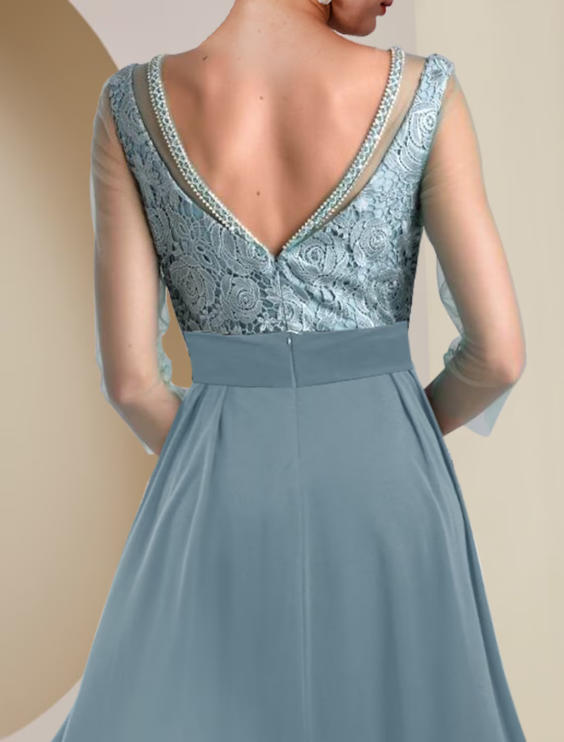 Two Piece Mother of the Bride Dress Formal Wedding Guest Vintage Elegant Length Knee Length Chiffon Lace Length Sleeve with Beading Appliques