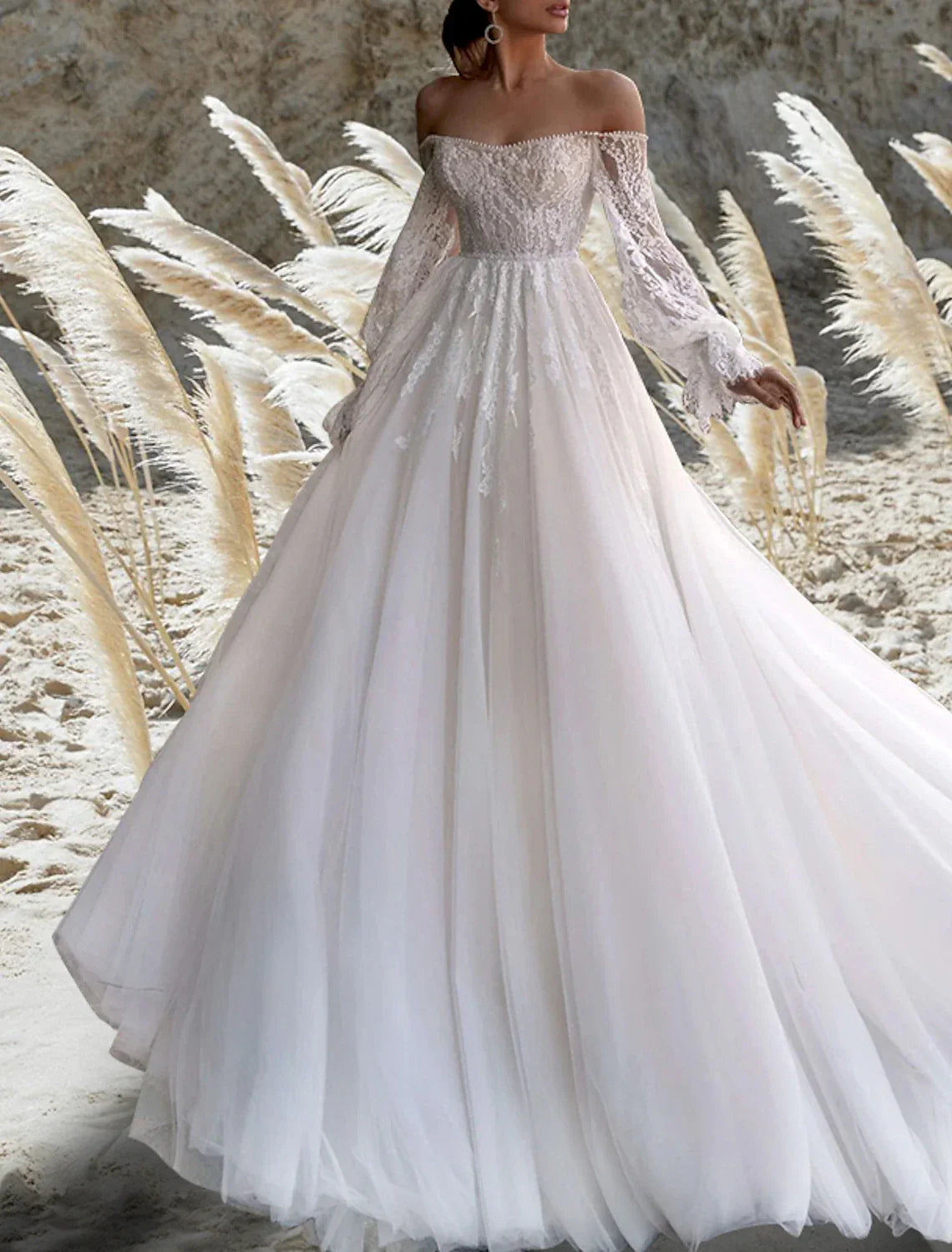 Beach Boho Wedding Dress A Line Off Shoulder Lace Beaded Gown For Boho Brides With Romantic Beach Ceremony Flair