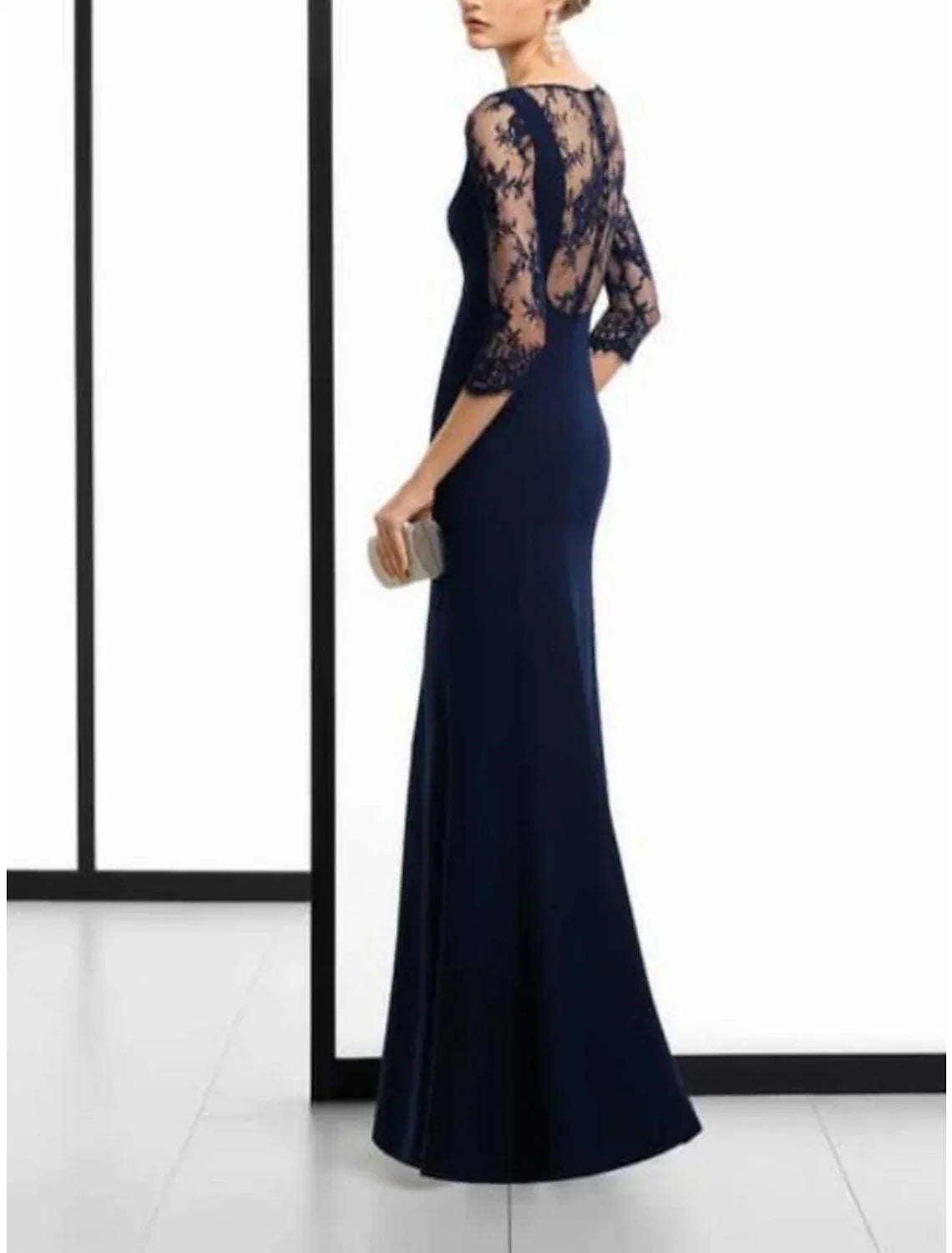 Mother Of The Bride Dress Flattering Sheath Lace Floor Length Three Quarter Sleeve Vintage Style For Moms