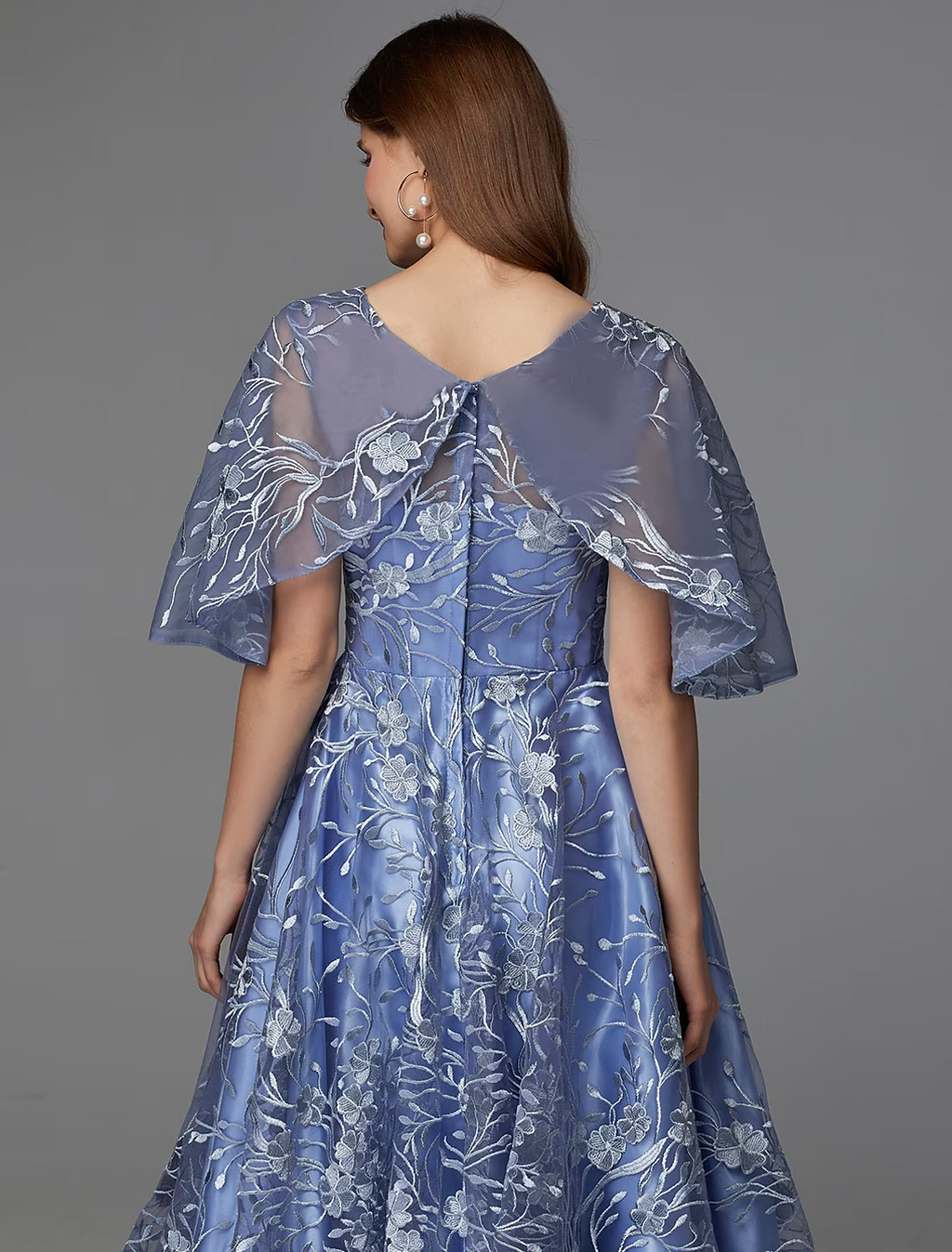A-Line Floral Dress Wedding Guest Sleeveless V Neck Lace V Back with Pattern Print Appliques