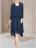 Mother Of The Bride Dress Chiffon Sheath With Sequin Ruched Long Sleeve Elegant Knee Length