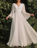 Beach Wedding Dresses A Line V Neck Long Sleeve Chiffon Gowns For Brides Elegant Floor Length