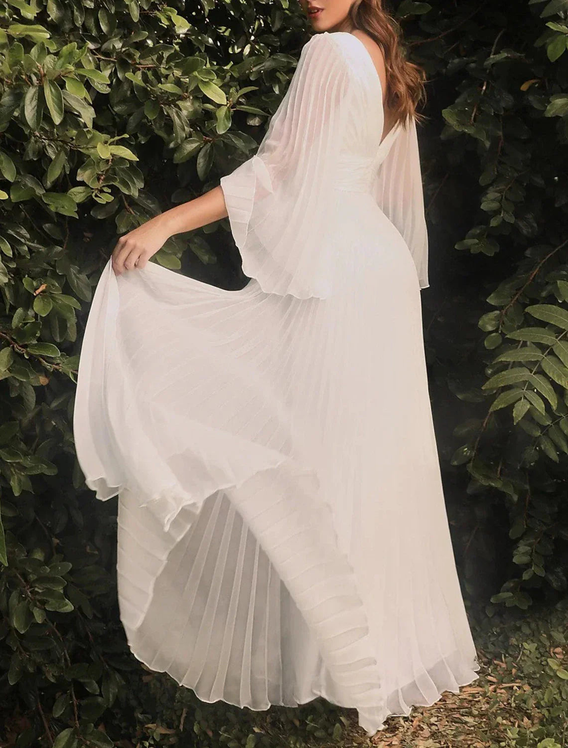 Beach Wedding Dresses A Line V Neck Long Sleeve Chiffon Gowns For Brides Elegant Floor Length