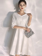 Bachelorette Party Little White Dresses Wedding Dresses Knee Length A-Line Half Sleeve V Neck Stretch Fabric