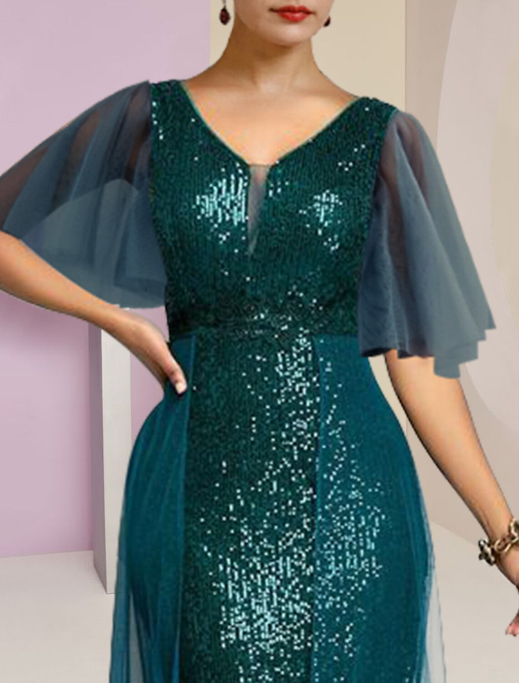 Mother Of The Bride Dress Chiffon Sequined Sparkle High Low V Neck Knee Length For Elegant Moms