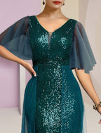 Mother Of The Bride Dress Chiffon Sequined Sparkle High Low V Neck Knee Length For Elegant Moms