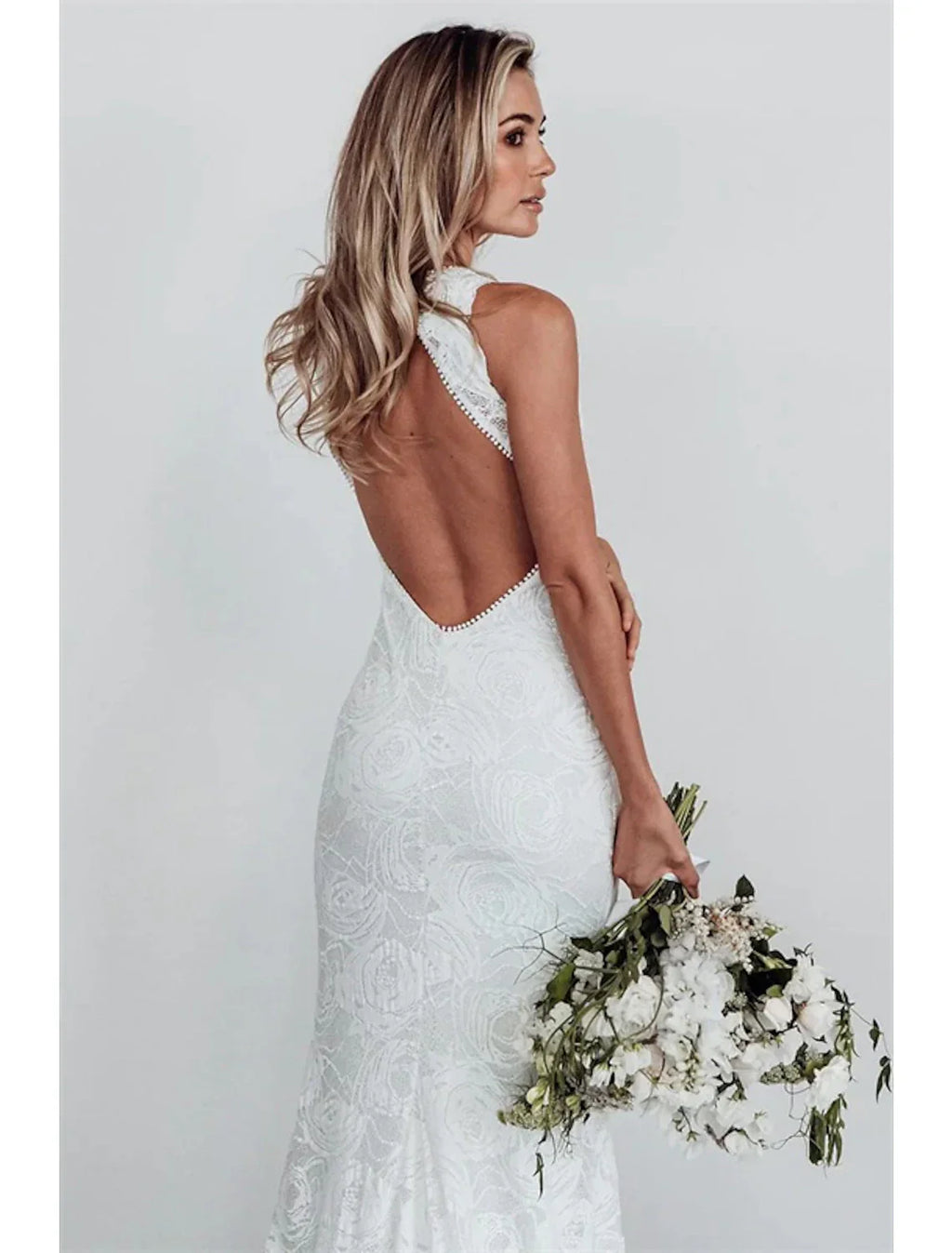 Beach Open Back Boho Wedding Dress Mermaid Trumpet Silhouette For Brides With Lace Appliques And Chapel Train