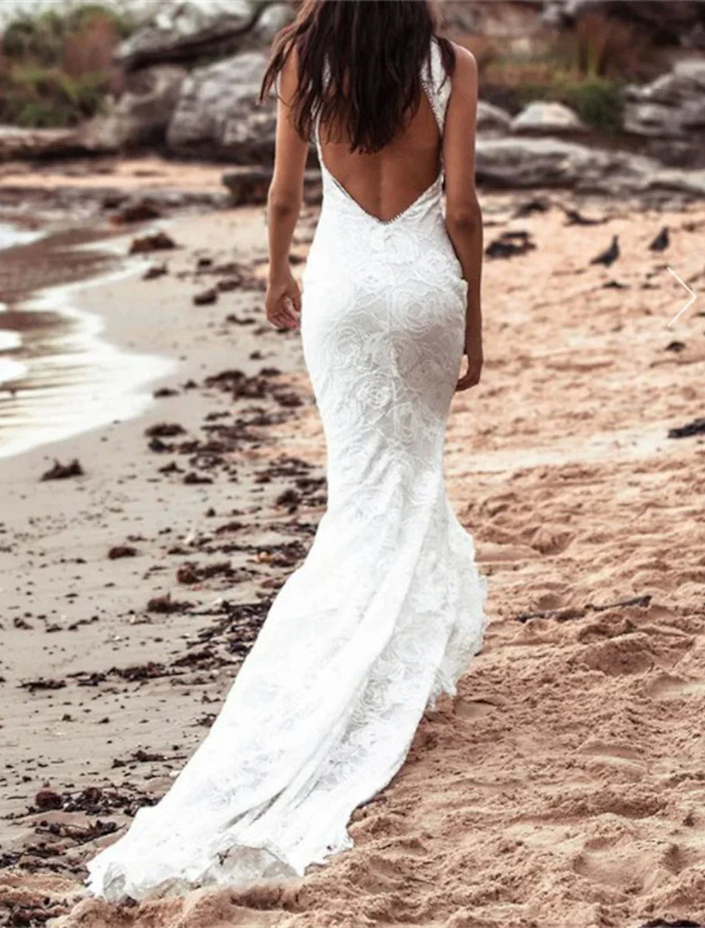 Beach Open Back Boho Wedding Dress Mermaid Trumpet Silhouette For Brides With Lace Appliques And Chapel Train