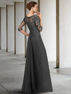 Mother Of The Bride Dress Chiffon Lace Floor Length Square Neck Three Quarter Sleeve With Sequin Appliques Wedding Day