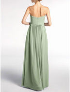Elegant A Line Bridesmaid Dress V Neck Sleeveless Floor Length Chiffon With Pleats And Ruched Details For Bridesmaids