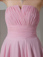 A Line Bridesmaid Dress Strapless V Neck Sleeveless Knee Length Chiffon Satin Shantung Pleats Draping Ruching Elegant